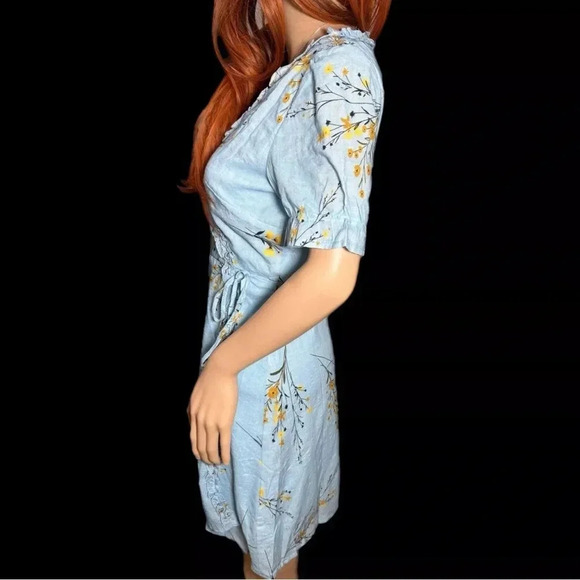 PEACH LOVE CALIFORNIA Women's Blue Floral Wrap Dress Size XS/S Short Sleeve - Picture 8 of 11